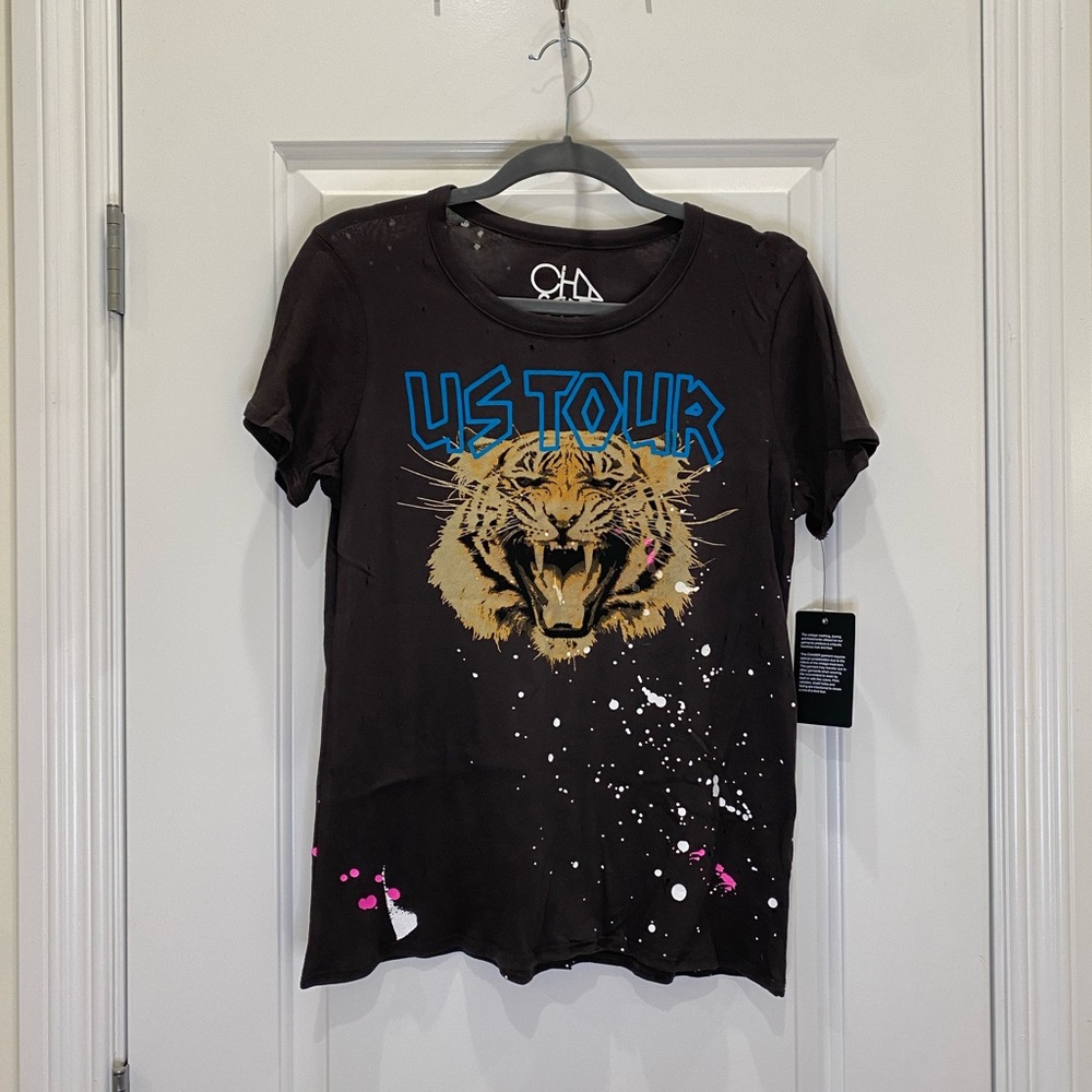 NWT Chaser Distressed Paint Splatter US Tour Tiger Band Graphic T-Shirt Medium